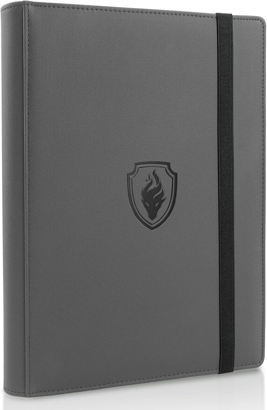 Trading Card Binder 9 Pocket, Fabmaker PU Cover Card Collection Binder for 360 Cards, Premium Card Book, Sturdy Card Holder Folders, Card Album for YuGiOh, MTG, TCG, Game Cards & Sports Cards, Grey
