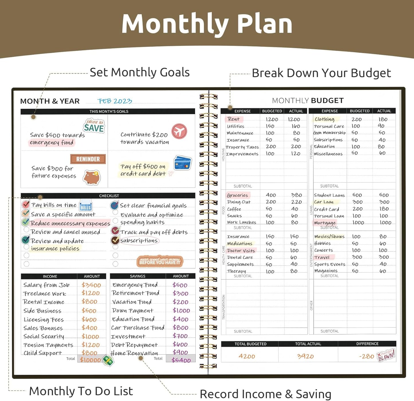 Aesthetic Budget Planner - Monthly Finance Planner with Expense Tracker, Undated Bill Organizer, Budget Notebook to Manage Your Finances, Account Budget Book with Colorful Pattern - Wild Rose