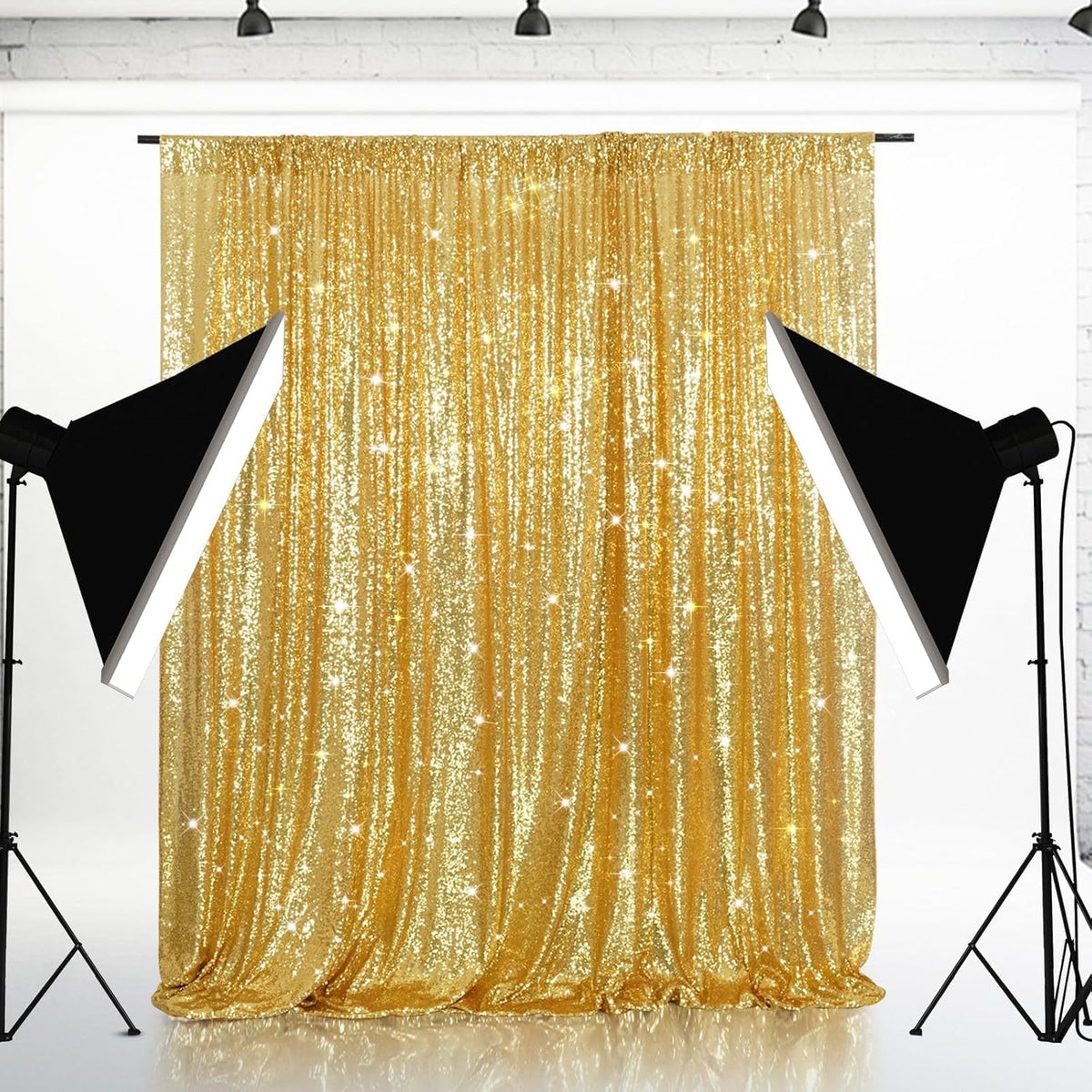 Eternal Beauty Gold Sequin Backdrop, 8x8 Ft Glitter Background Curtains for Shimmer Photography Party Wedding Birthday Back Drop Decor