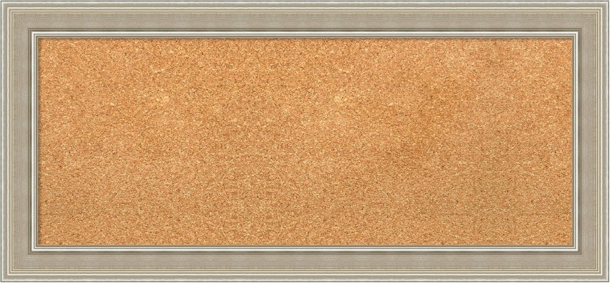 Amanti Art Natural Cork Board for Wall, 16x34 Vision Board with Silver Wood Frame, Medium Corkboard Office Decor for Home Organization, Modern Contemporary Corkboard Pinboard to display items for home