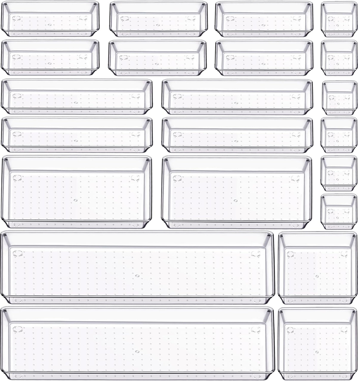 Criusia 22 Pcs Drawer Organizer Bins, Acrylic Non Slip Kitchen Drawer Organizers Storage Tray Divider, Multifunctional Storage for Cosmetics, Bathroom, Tools, Kitchen and Office