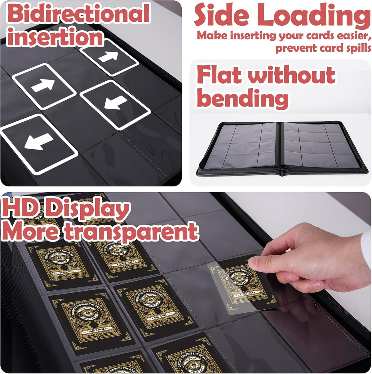 1000+ Pockets Trading Card Binder,16 Pockets Trading Card Binder Ringless Side Loading Trading Card Album Folder for TCG,MTG,Sports Cards(Red)