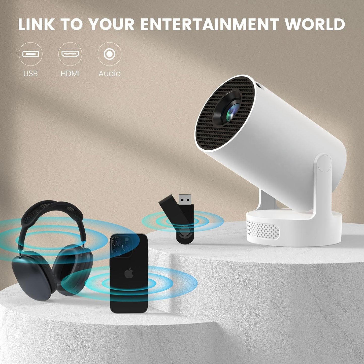 Mini Projector with WiFi and Bluetooth | 4K 1080P 170 ANSI Auto Keystone Correction | 210° Rotatable Portable Projector | 25"-110" Screen Video Projector for Smartphone/Laptop/PC HY300Ultra