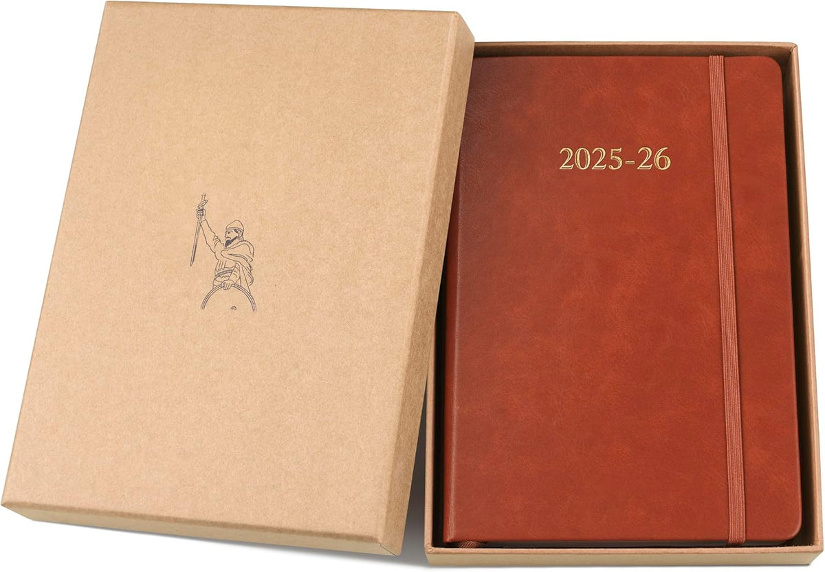 Wykeham's Executive 2025-26 Daily Journal Planner – Customization Available – Mid-Year Academic Diary (Brown, 8.5"×5.5")