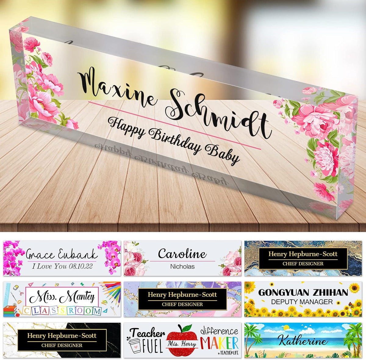 Desk Name Plate Personalized Custom Name Plaque Sign for Desks Office Customized Desk Plate Acrylic Block Decor Gift 8x2.5 inch