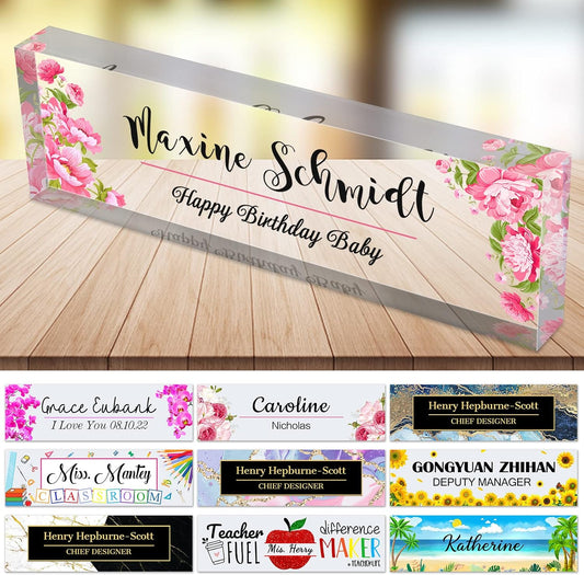 Desk Name Plate Personalized Custom Name Plaque Sign for Desks Office Customized Desk Plate Acrylic Block Decor Gift 8x2.5 inch