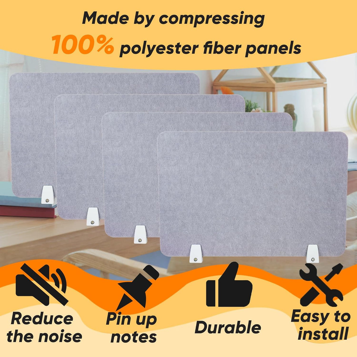 4 Pack Acoustic Desk Panel Privacy Desk Dividers 16x24 Inch Noise Reducing Desk Privacy Panel and Visual Distraction with Metal Clip for Student Offices School
