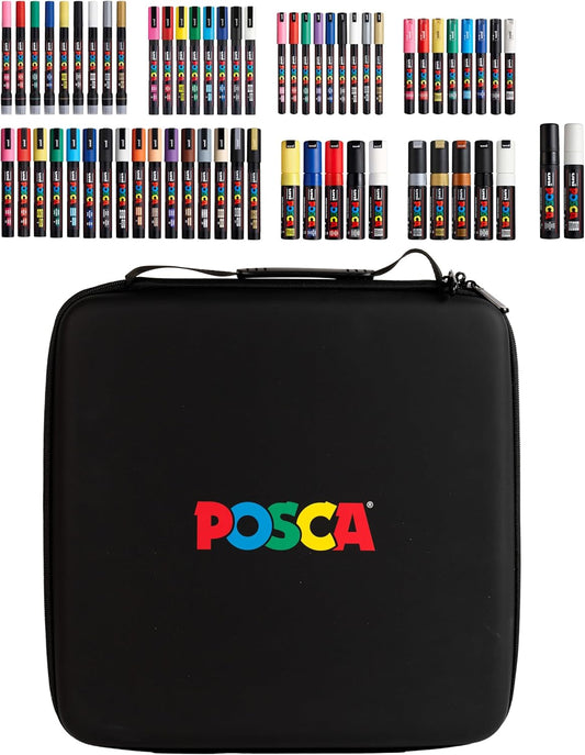 Posca Exclusive Holiday Paint Markers Gift Set of 62 with Carrying Case, Great for Children and Adults, Includes 350, 1MR, 1M, 3M, 5M, 7M, 8K, & 17K