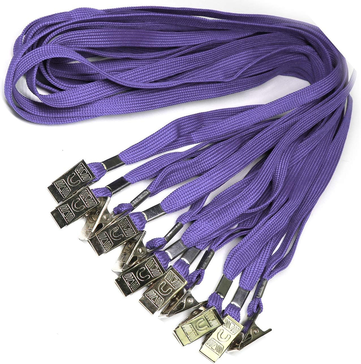 Beebel Lanyard 100 Pack Purple Badge Lanyards Flat Lanyards Round 32" with Badge Clip