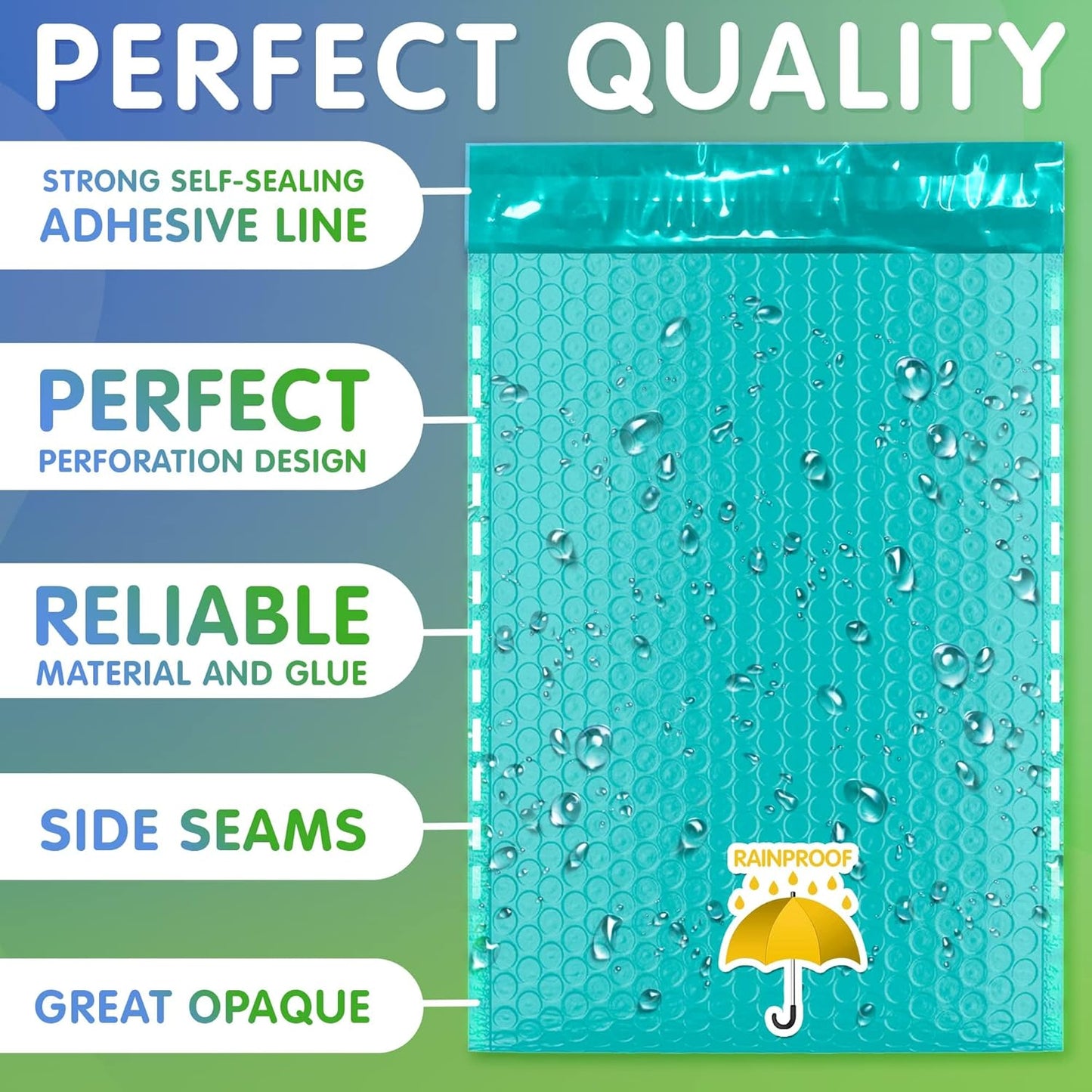 Teal Poly Bubble Mailers Self Seal, 6.5 x 9 Inch. Pack of 200 Bubble Packaging Envelopes for Shipping. Durable Padded Envelopes Waterproof. Self Seal Padded Mailers. Shipping Packages