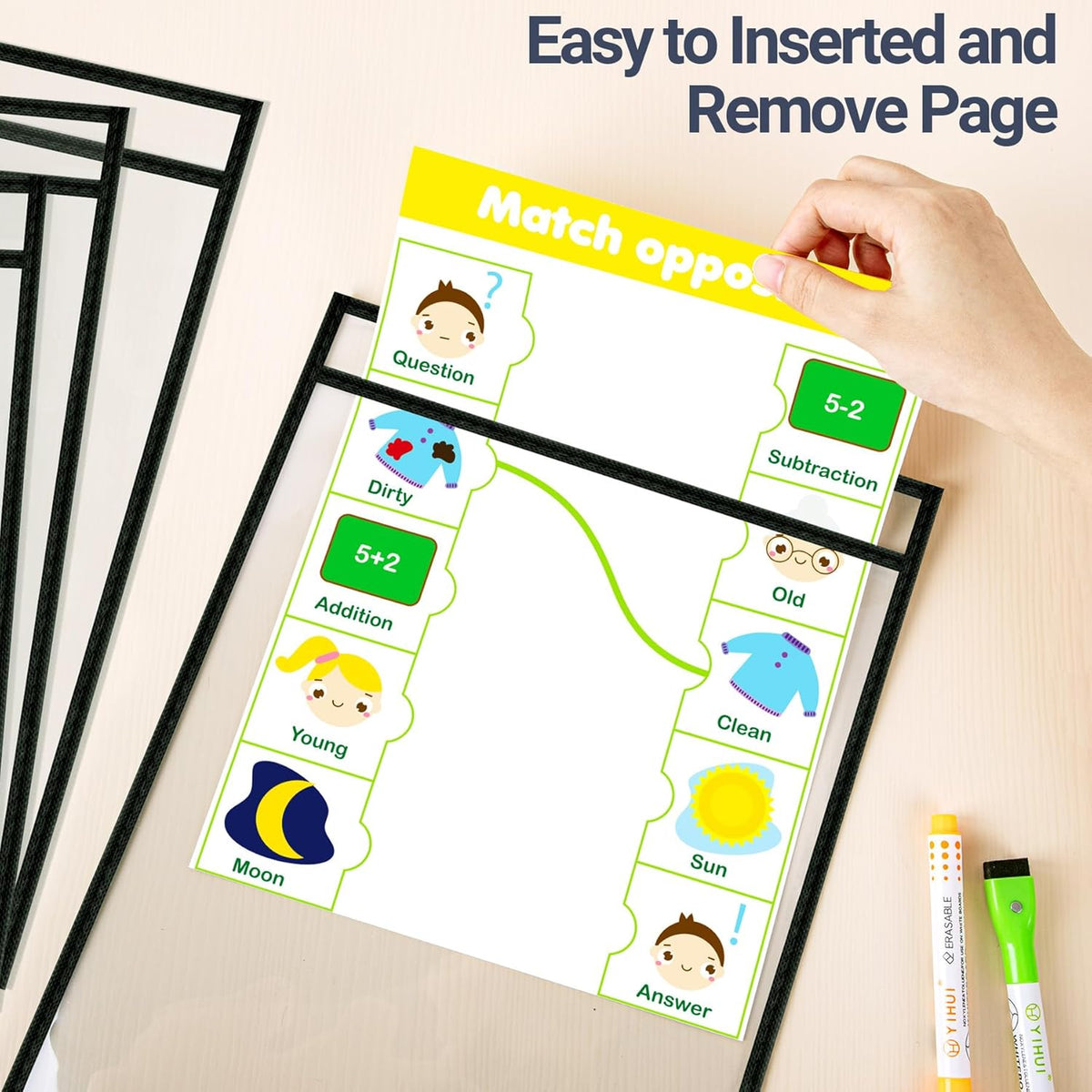 15 Pack Oversized Dry Erase Pocket Sleeves Reusable 10 x 13 Inches Black Shop Ticket Holders Clear Plastic Sleeves Sheet Protectors for Documents, Teacher Classroom & Office Supplies