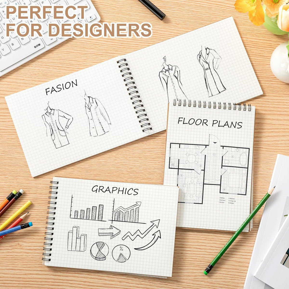 1 Pack Graph Paper Spiral Notepad A5 Top Wirebound Notepad Grid Notebook Steno Pads Memo Notebook Grid Paper 140 Pages for Writing Sketching Drawing Office Supplies (Kraft)