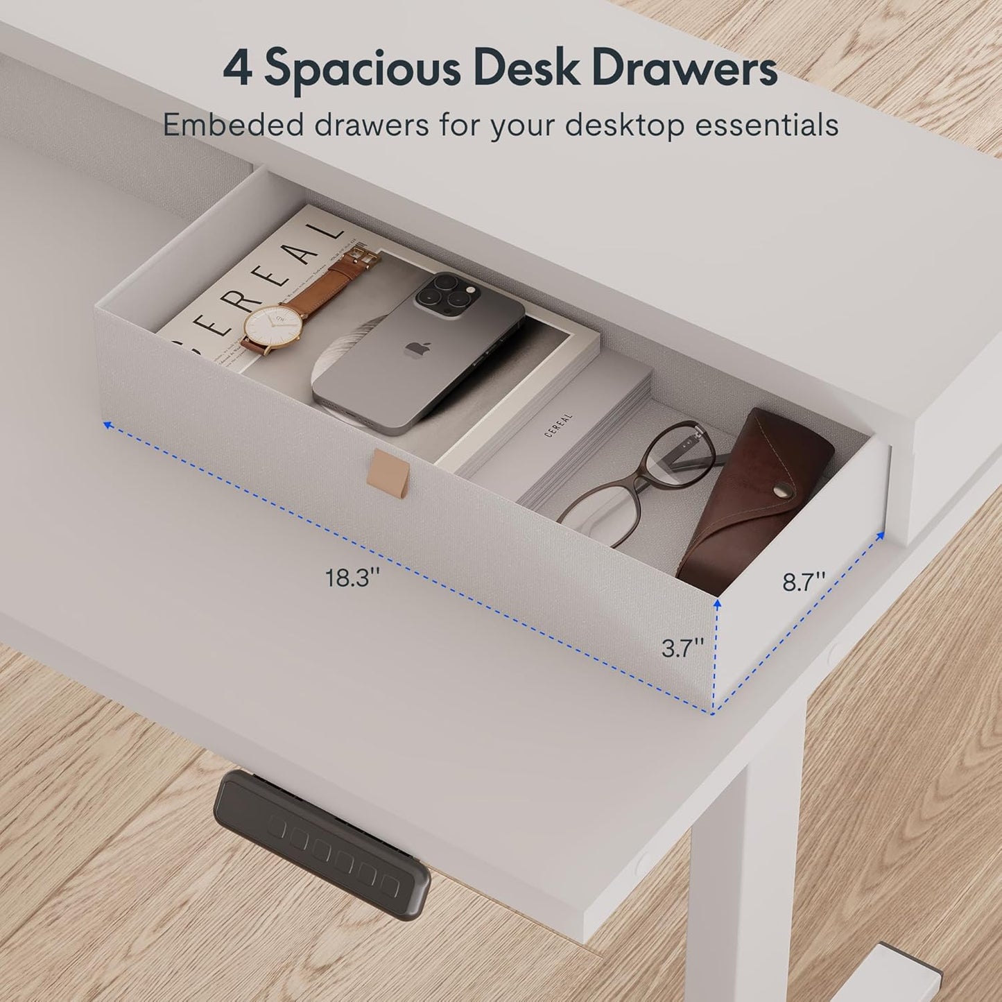 FLEXISPOT 71" Large L Shaped Standing Desk Electric Corner Table with Shelf, 4 Storage Drawers, Adjustable Computer Workstation for Home, Office, Game, Studio, White Top + White Frame