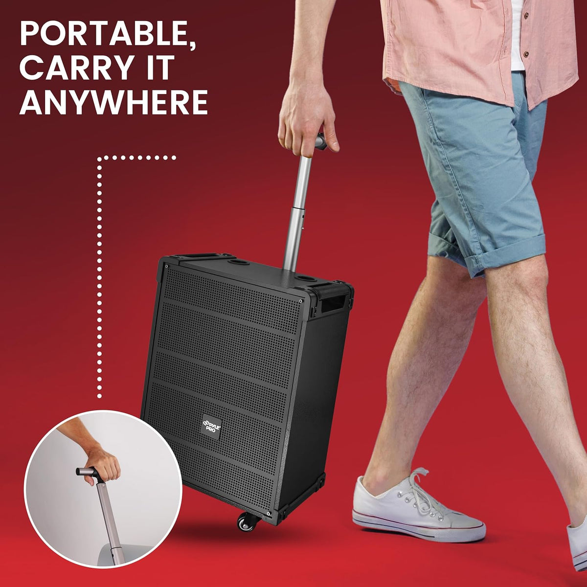 Pyle 12'' Portable Wireless Bluetooth Speaker System - Built-in Rechargeable Battery, Wireless Microphone, USB/Micro SD/FM - 80 Watt - FM Radio with Digital LED Display, PWMA1299A
