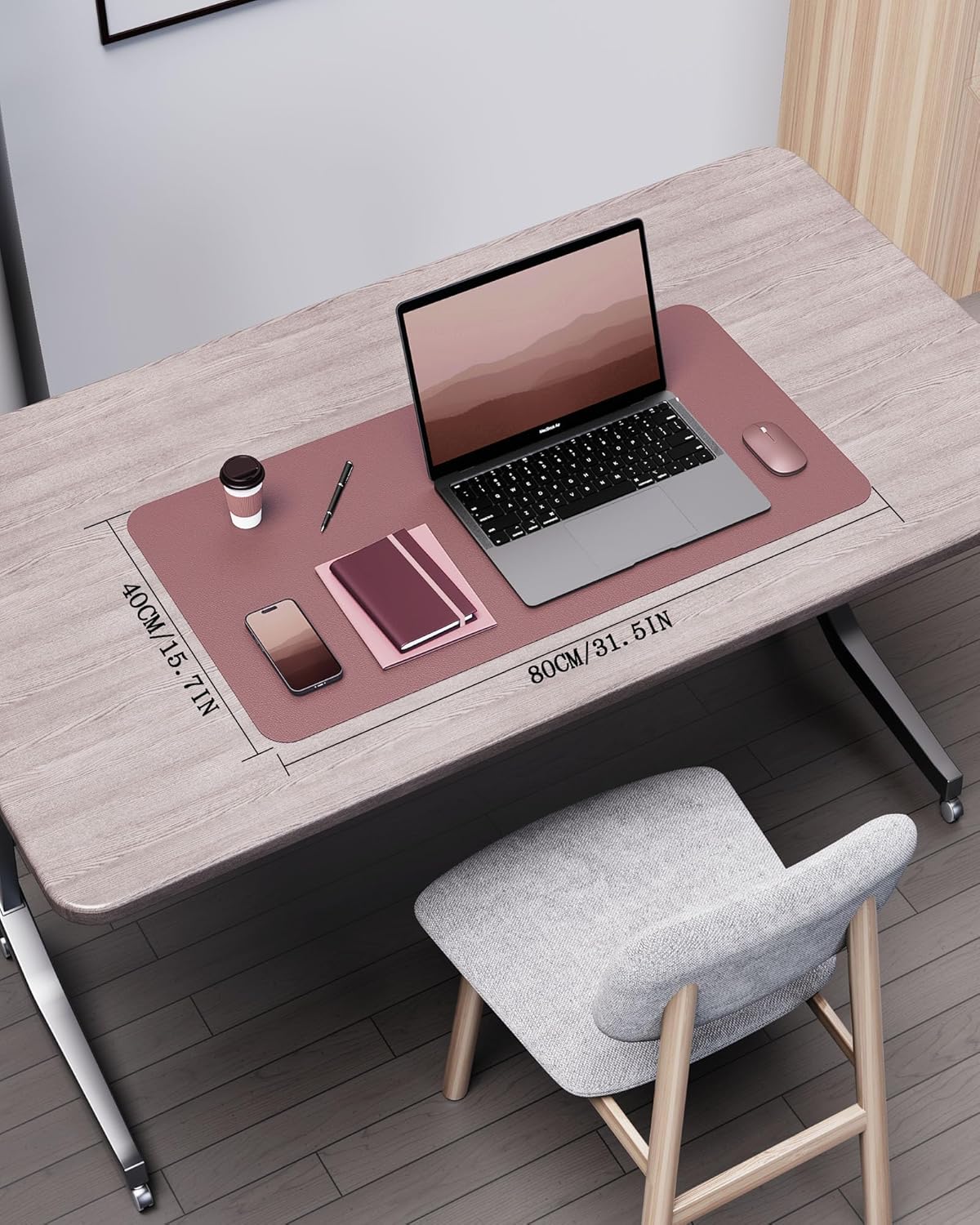 YSAGi Double-Sided Desk Pad, 31.5"x15.7"Leather Desk Mat, Eco Cork Desk Pad Protector,Large Mouse Pad,Waterproof Desk Blotter for Office/Home(Dark Pink)
