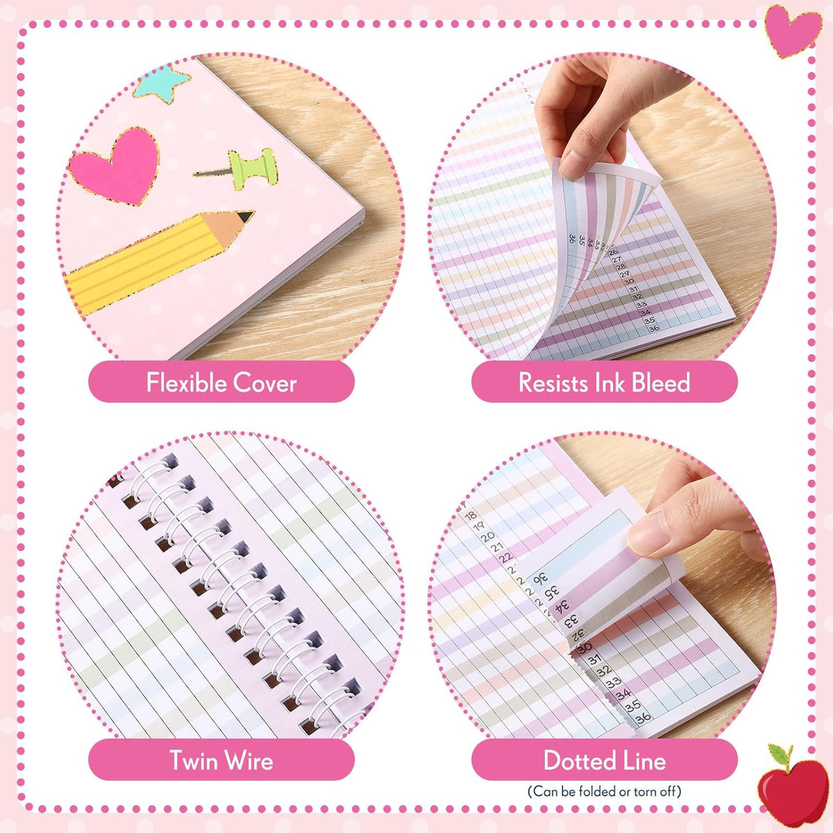 Fuyoooo Teacher Record Book Teacher Grade Books 2025-2026 Spiral Bound Record Class Grade Book Office Favors Gift for Classroom Attendance Supplies Decoration Double Sided(Pastel)