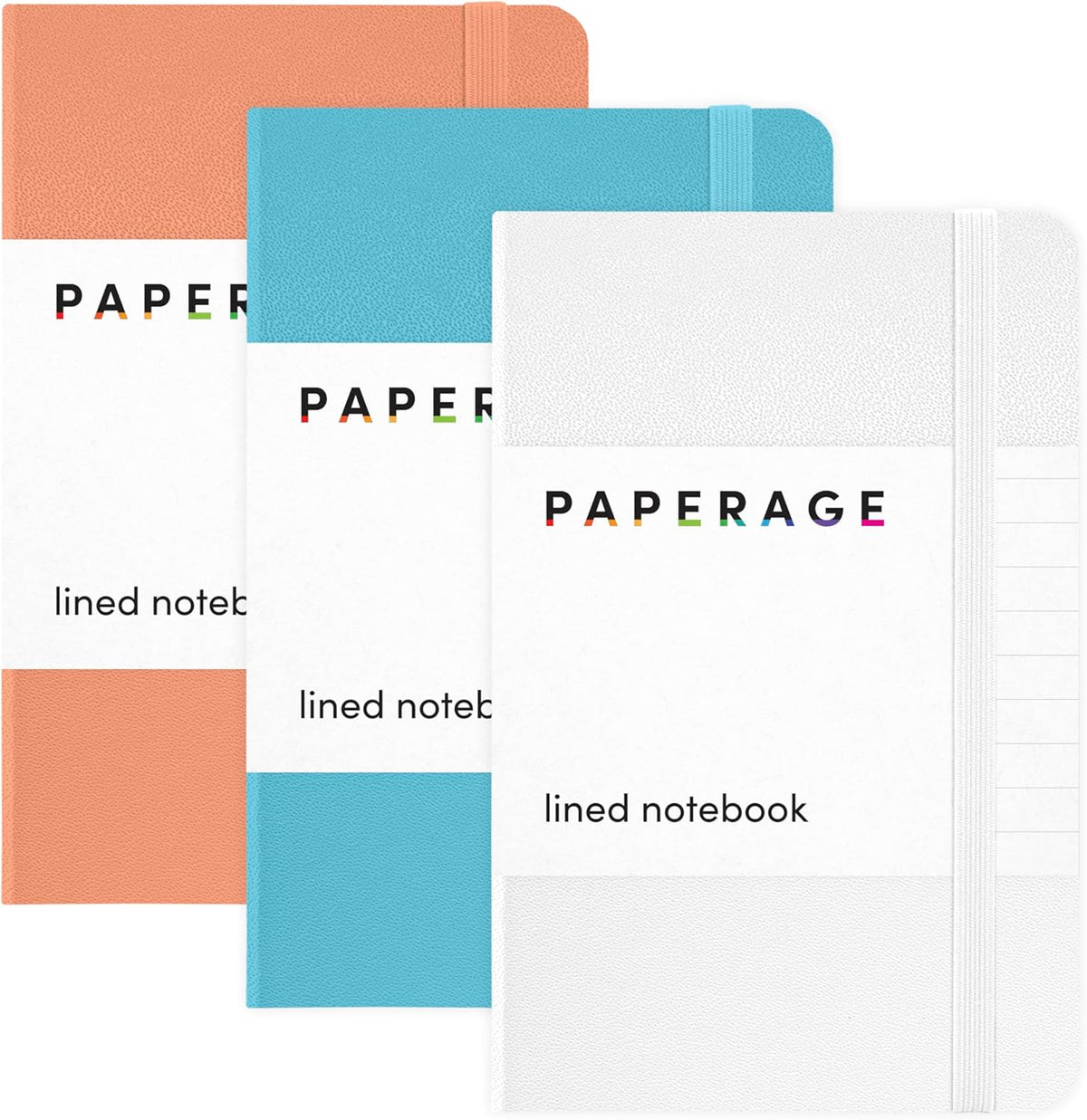 PAPERAGE Lined Pocket Journal Notebook, 3 Pack, (Coral, White, Sky Blue), 160 Pages, Small, 3.6 inches x 5.6 inches - 100 GSM Thick Paper, Hardcover