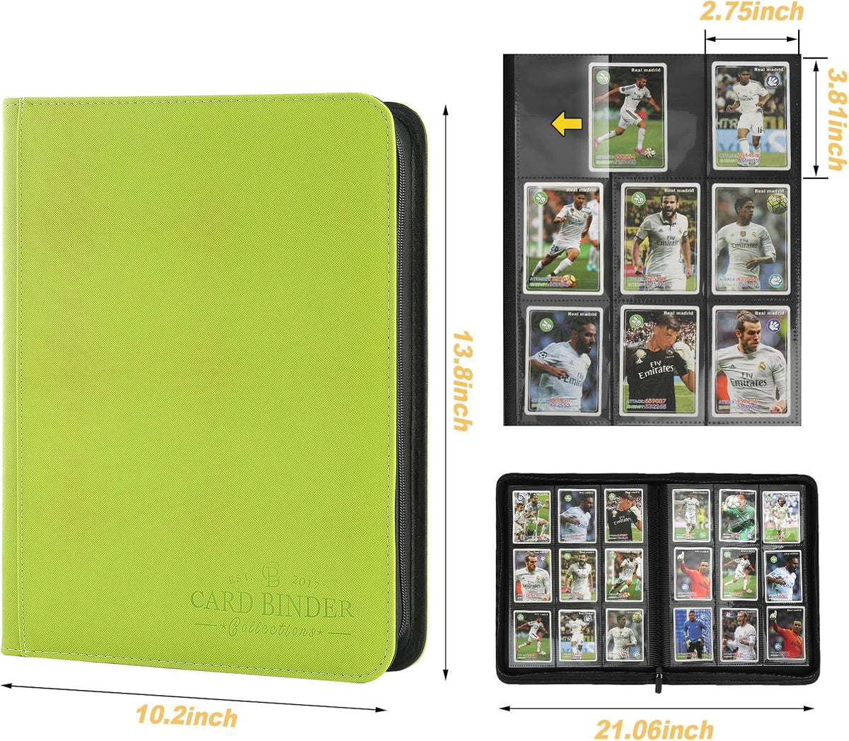 9 Pockets Card Binder,Premium Zip Trading Card Binder,540 Double Sided Pocket PU Collection Binder, Collector Album, Card Folder for MTG, TCG, Business Cards.(Grass Green)
