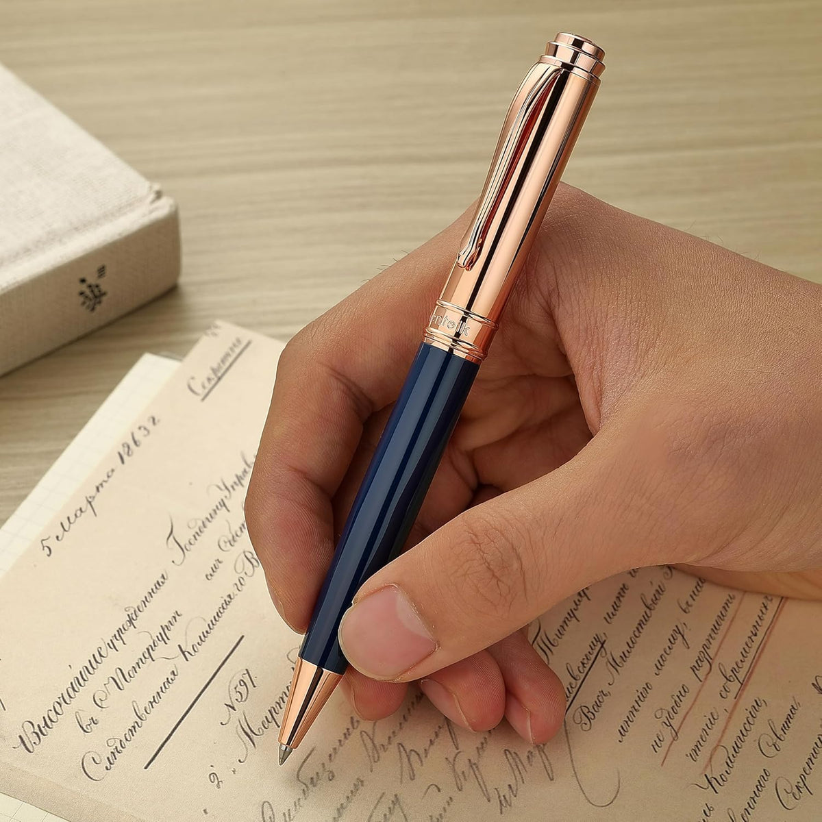 Luxury Gel Pen, Top Set With 8mm Brilliant Diamond,Stunning Blue Pen Body,Attractive Rose Real Gold Finish, Black Refill,Elegant Gift Pen For Women, Executive, Fancy, Spark, Nice Pens