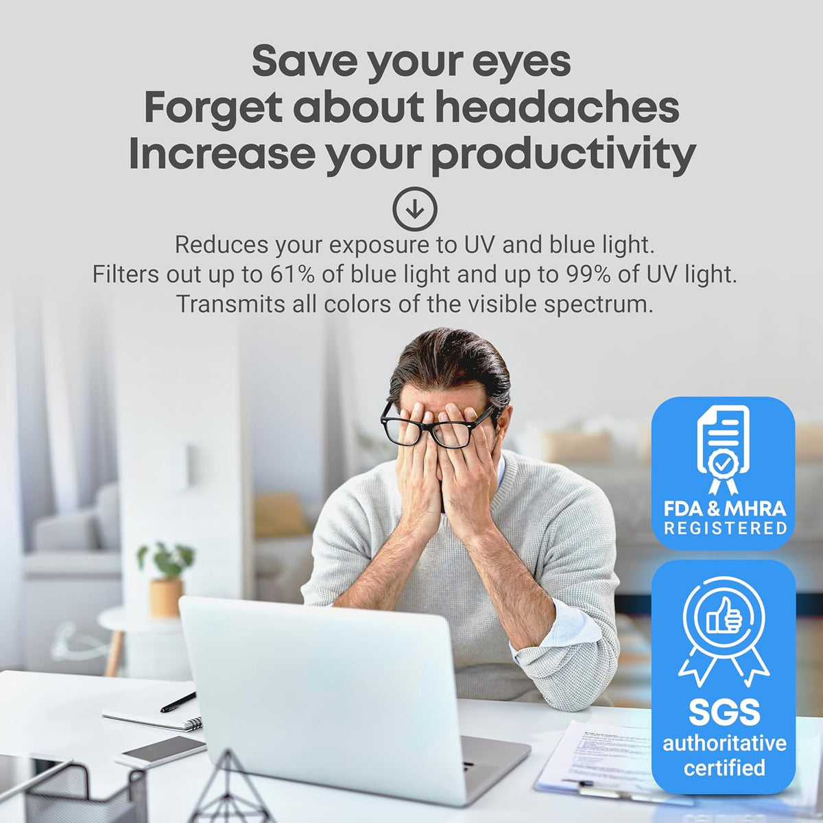 VINTEZ Blue Light Screen Protector for 15.6 Inch Computer Monitor and Laptop – Anti-UV Blue Light Blocking Film for Desktop PC, Eye Protection Filter, 14.2" x 8.7", 2 Pack