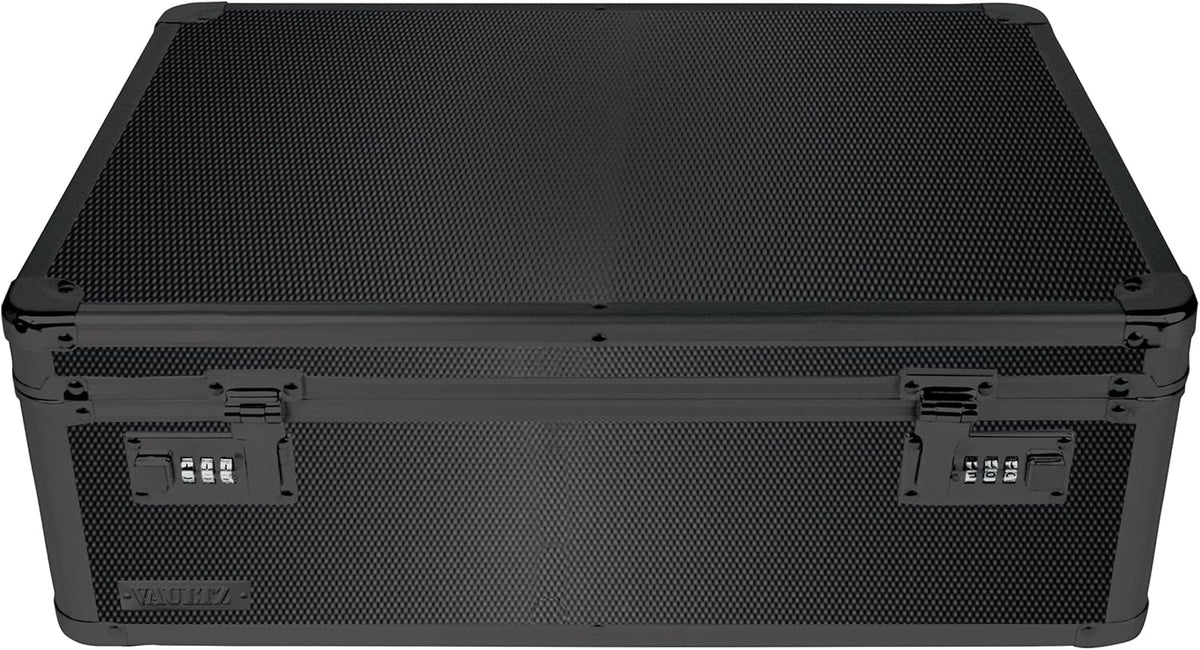 Vaultz Storage Lock Box - 6.5 x 19.25 x 13.5 Inch Lockable Dorm Storage Trunk with Combination Lock - Briefcase, Medicine Box, Lock Boxes for Personal Items, Cash, Laptop - Black on Black