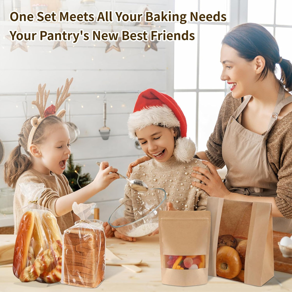 Bpole 3-in-1 Bread Bakery Bags - 50pcs Resealable Paper Plastic bakery Bags for Homemade Sourdough Bread Storage,Snacks,Sandwich, Candies and Cookies,Preservation Freshness