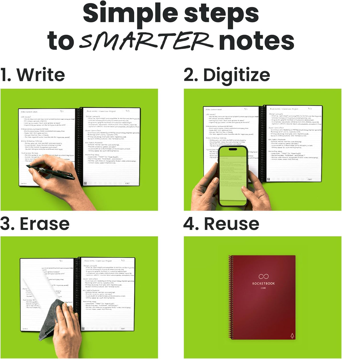 Rocketbook New Core Reusable Spiral Notebook, Letter Size 8.5x11, Maroon - Lined Pages, App-Connected, Erasable, Durable Cover, Ideal for School, Work, and Creative Projects