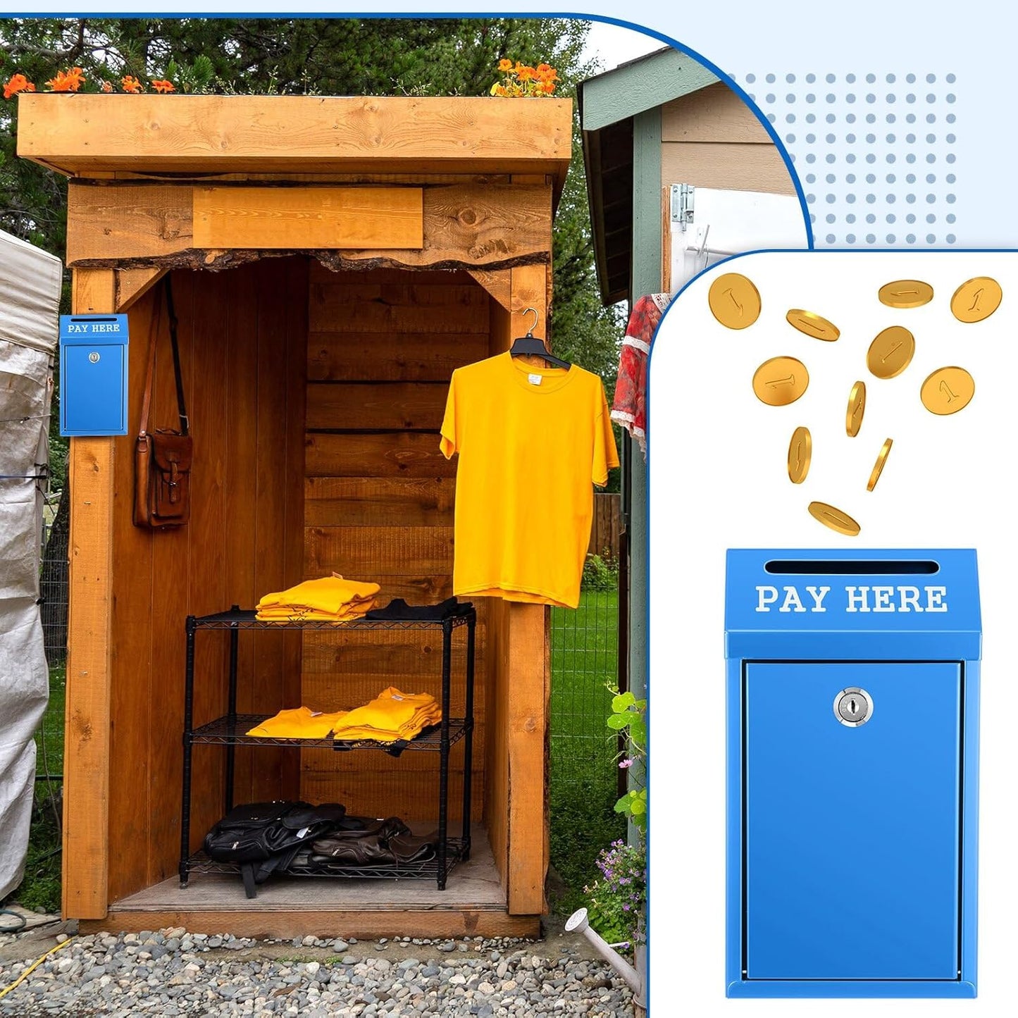 Safe Cash Box Money Collection Metal Donation Box with Lock Wall Mount Pre Drilled Mailbox Delivery Ballot for Home Office Outdoor Self Serve Stand(Blue,10.2 x 5.7 x 2.8 Inch)