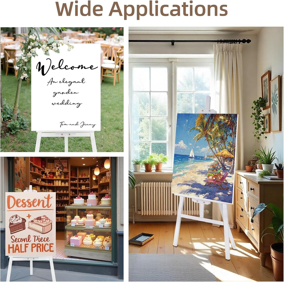 Falling in Art Easel Stand for Painting, Adjustable Wooden Easels for Painting Canvas Up to 42", Folding Art Easel for Drawing, Wedding Sign and Poster, Suitable for Kids and Adults(White)