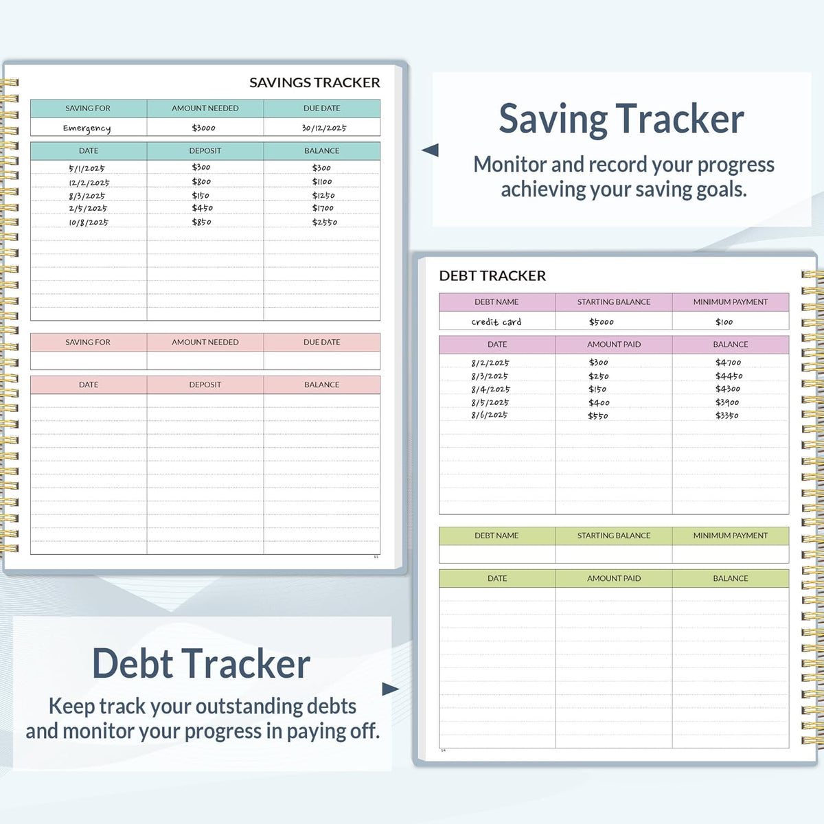 SUNEE Budget Planner - Monthly Budget Book with Expense Tracker Notebook, A4(8.5" x 11") Undated 12 Month Bill Organizer & Finance Planner to Manage Your Money, Account Book with Colorful Tab, Blue