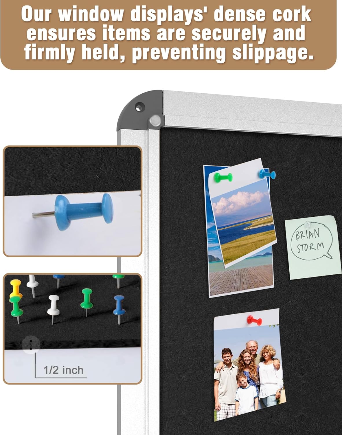 26"x20" Enclosed Bulletin Board, Lockable Weather-Resistant Aluminum Cork Noticeboard for School & Office, Silver Frame w/Black Flet