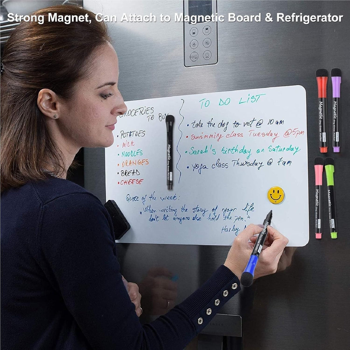 Magnetic Dry Erase Markers - Fine Tip, Assorted Colors, 8 Pack, Low Odor Whiteboard markers for kids, Work On White board & Calendar, Refrigeratorr