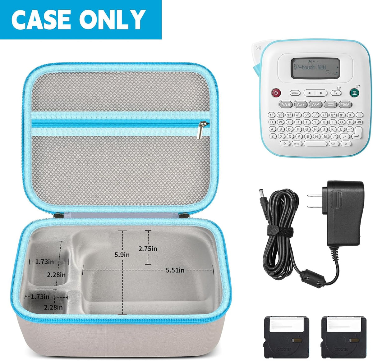GWCASE Portable Case for Brother P-Touch PT-N20 /for PT-N25BT PT-N25BTV3 Label Maker, Organizer for Label Maker and Accessories, Travel and Office Essentials（Bag Only）