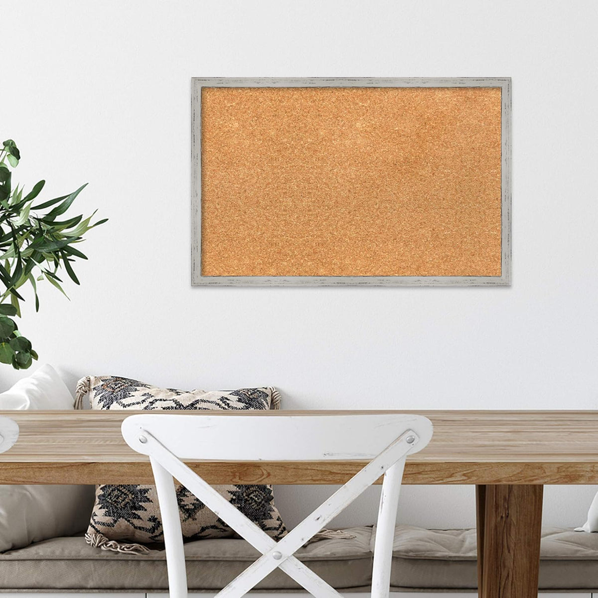 Amanti Art Natural Cork Board for Wall, 15x23 Vision Board with White Frame, Small Corkboard Office Decor for Home Organization, Cottage Corkboard Pinboard to Display Items for Home Organization in