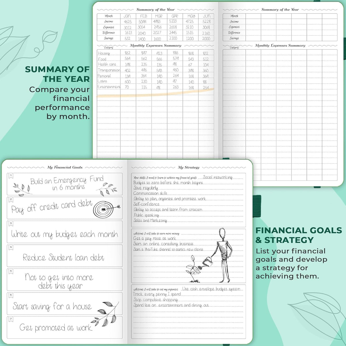 GoGirl Budget Planner – Monthly Financial Planner Organizer Budget Book. Expense Tracker Notebook Journal to Control Money, A5 (Emerald)