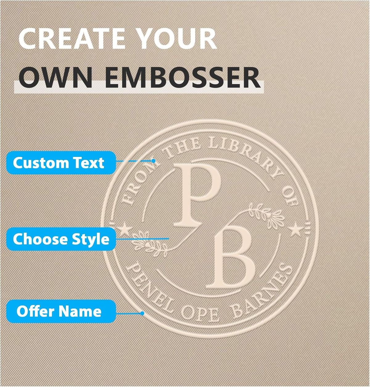 Custom Book Embosser | Personalized Library Embosser | Initials Stamp | from The Library of Self Ink Stamps(Initials 4)