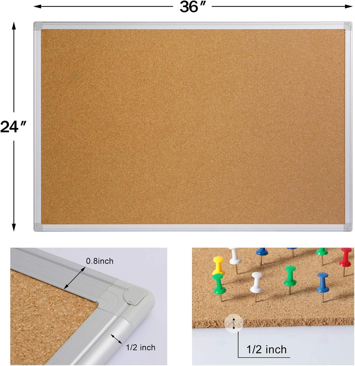 Board2by 2-Pack Cork Board Bulletin Board 24 x 36, Silver Aluminium Framed 2x3 Corkboard, Office Board for Wall Cork, Large Wall Mounted Notice Pin Board