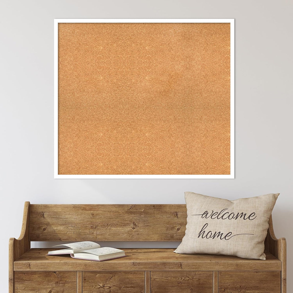 Amanti Art Natural Cork Board for Wall, 31x35 Vision Board with White Frame, Large Corkboard Office Decor for Home Organization, Modern Corkboard Pinboard to Display Items for Home Organization in
