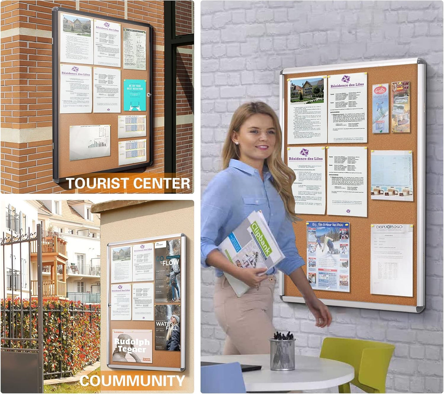 SWANCROWN Enclosed Cork Bulletin Boards Wall-Mounted Noticeboard Protective Display Case for Retail School Apartment 28x26 inch (6xA4)