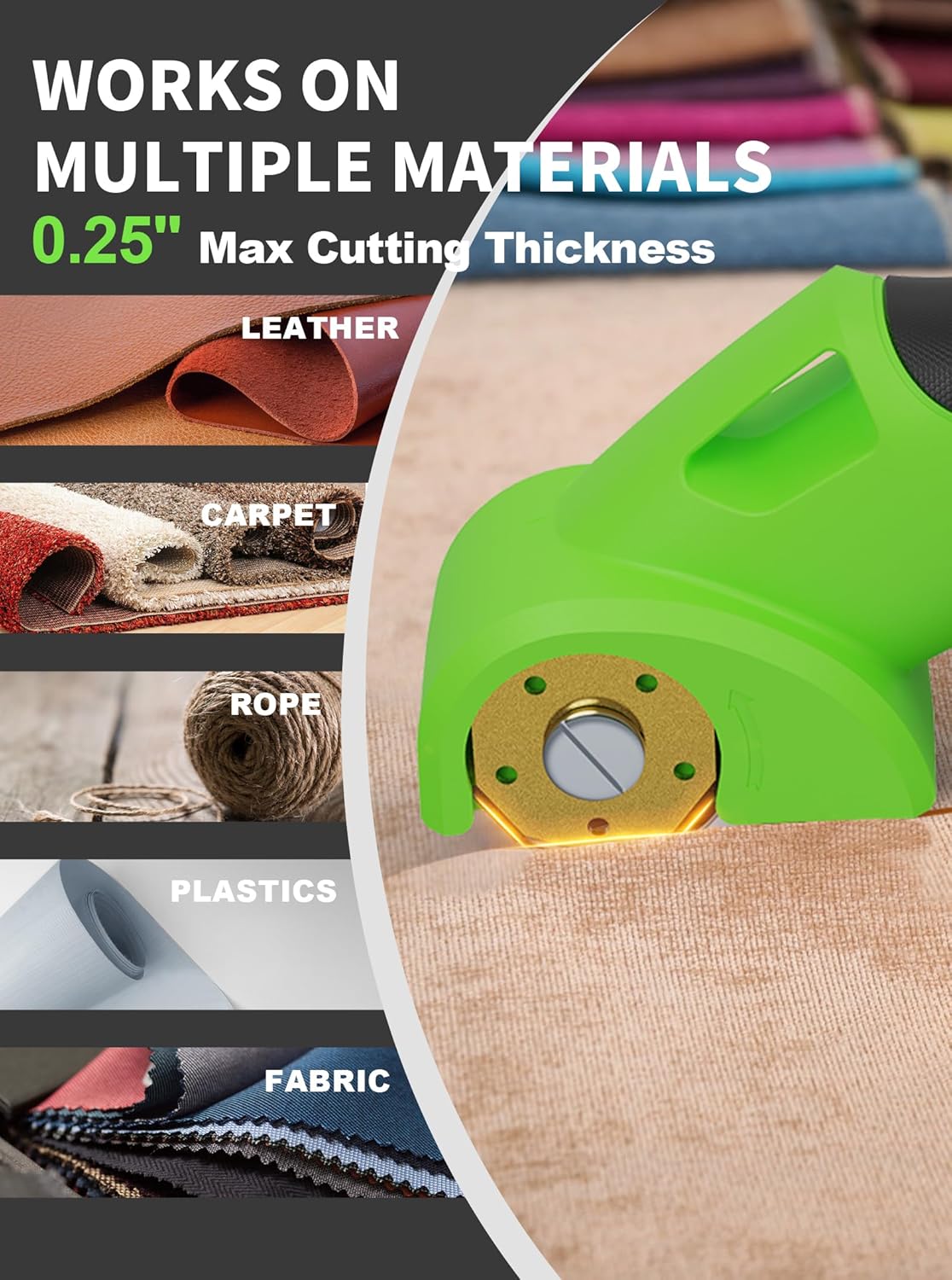 4V 2000mAh Cordless Cardboard Cutter, Electric Box Cutter for Cardboard with 2 Titanium Blades,LED & Safety Lock,Max Cutting1/4",Rotary Cutter for Fabric,Gifts for Men&Women - Neon Green