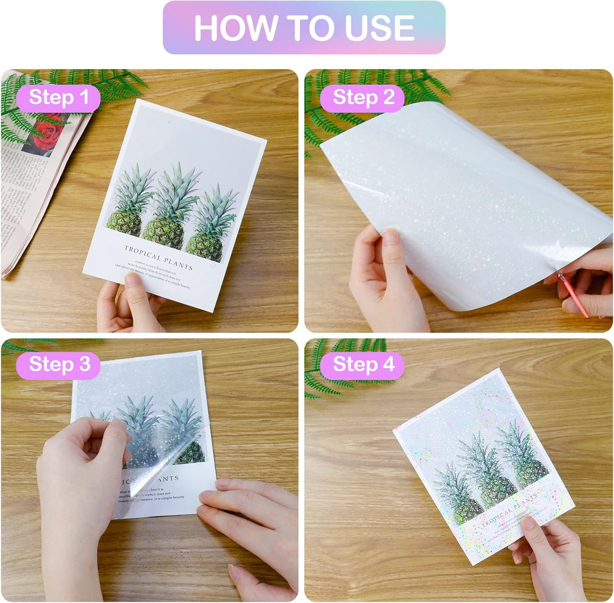 24 Sheets Holographic Sticker Paper Transparent Holographic Laminate Sheets Self Adhesive Glitter Film Laminating Sheets Clear Waterproof Vinyl Overlay for DIY Crafts, 8.5 x 11 inch Star Pattern