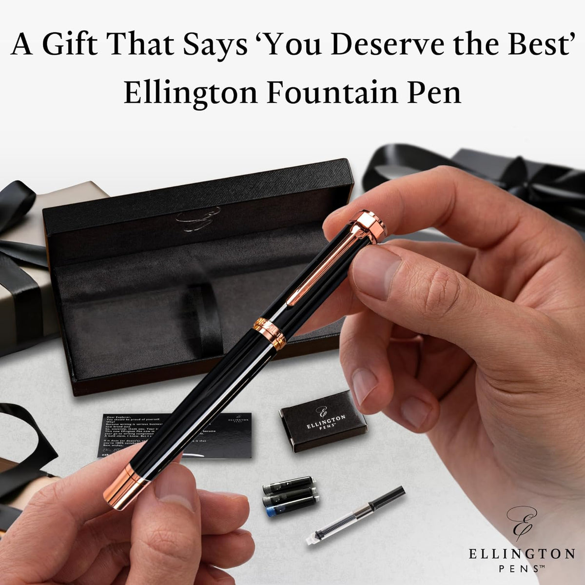 Luxury Fountain Pen Set- Fountain Pens for Writing - Smooth Medium Nib - Includes Refillable Ink Converter, 3 Ink Cartridges [Black & Blue], Gift Box - Elegant Calligraphy