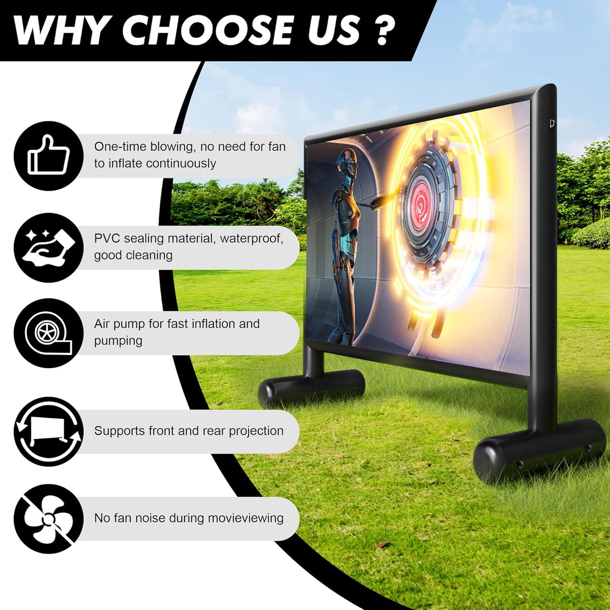 Inflatable Projector Screen, 11ft PVC Upgraded Inflatable Movie Screen Outdoor Airtight Design with 600W Air Pump for Outdoor/Indoor - Does Not Require Continuous Inflation