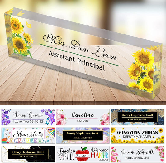 Desk Name Plate Personalized Custom Name Plaque sign for Desks Office Customized Desk Plate Acrylic Block Decor Gift 8x2.5 inch
