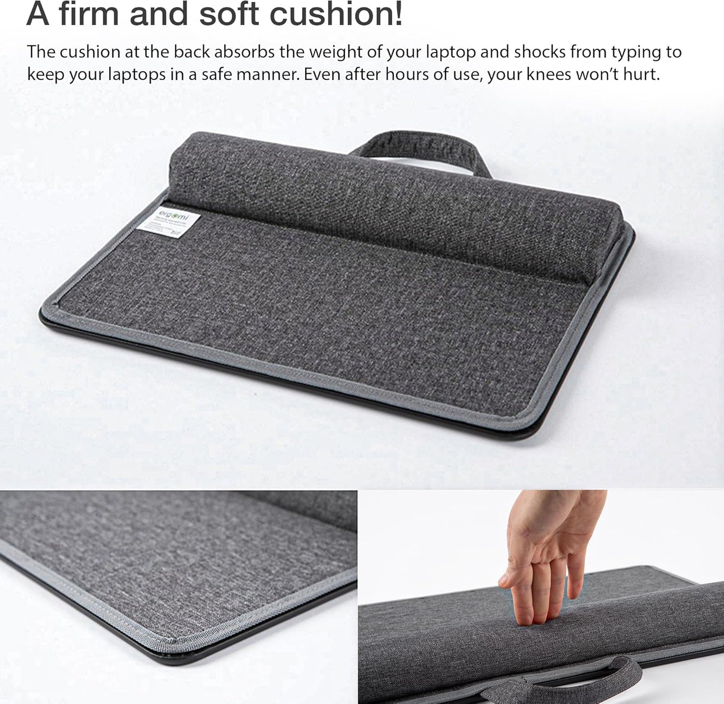 Lap Desk with Soft Cushion and Wrist Rest – Portable Laptop Desk for Bed, Couch & Home Office, PU Surface Tray with Handle for 15.6 inch Laptop (Medium, Black)