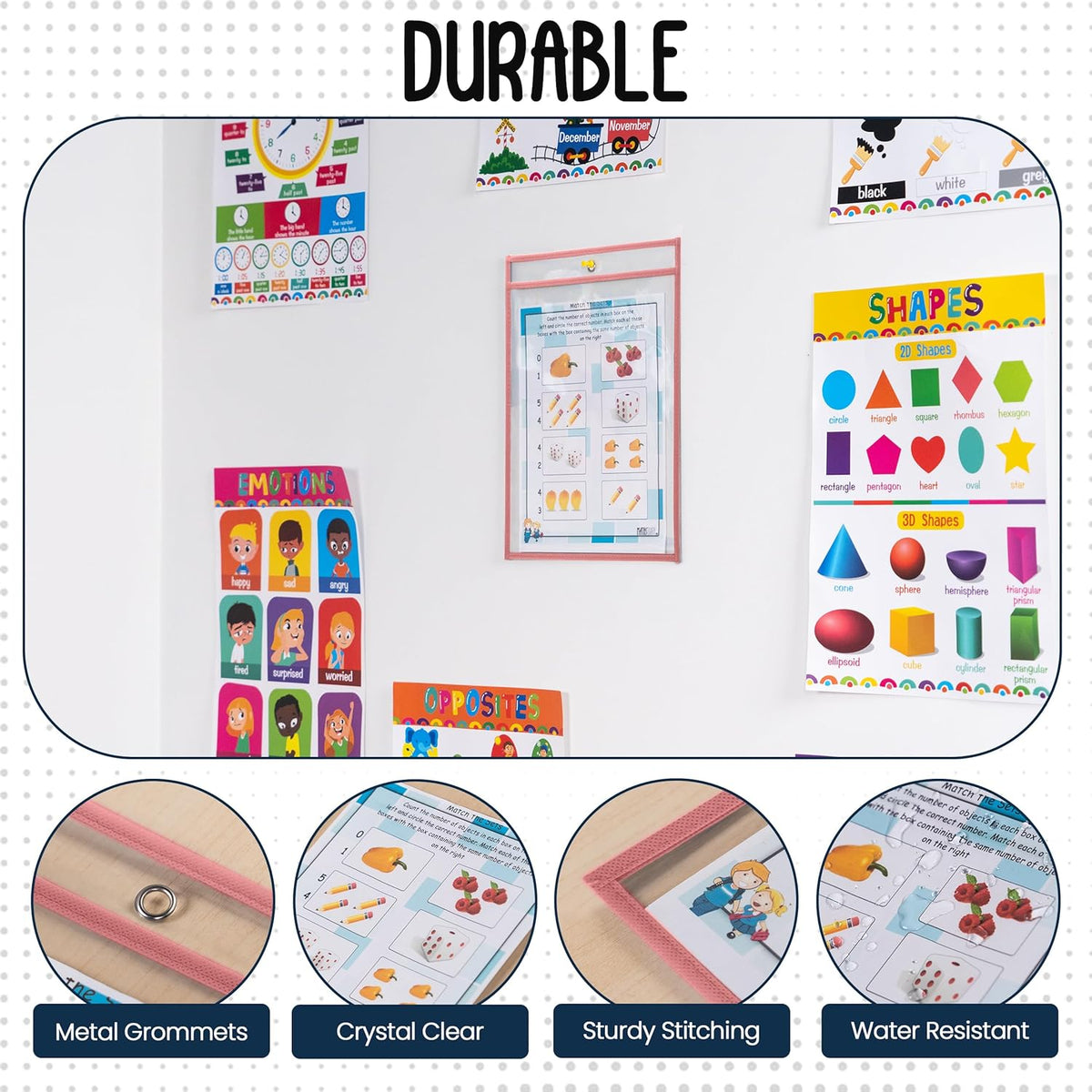 Essex Wares - 6 Pack, Peach, Durable Water-Resistant Dry Erase Pocket Document Protectors, 10" Wide x 13.5" Tall - Dry Erase Clear Plastic Sleeves - Reusable & Easy Erase Plastic Invoice Holders