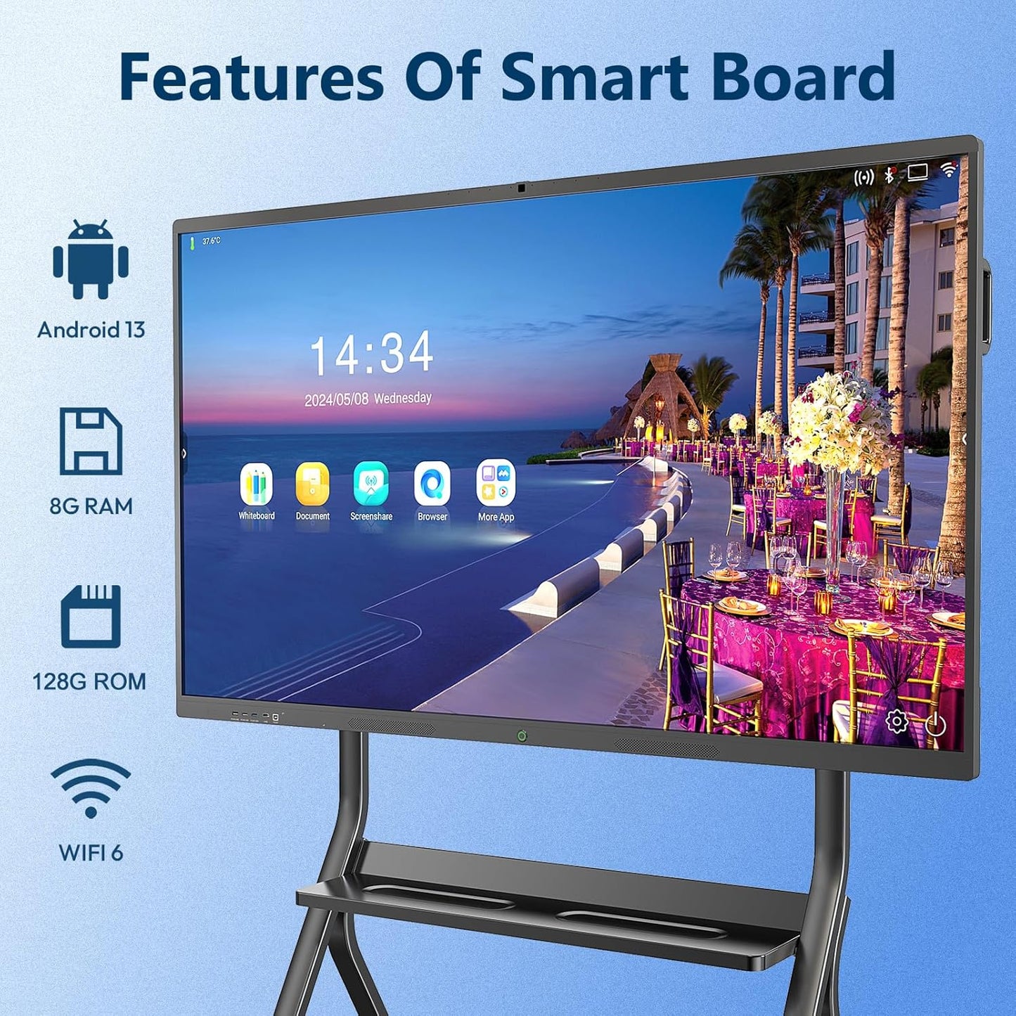 Smart Board,65 Inch Interactive Whiteboard 4K Touchscreen Built in Ultra High Definition Camera Open App Ecosystem, Digital Presentation Electronic Smart WhiteBoard for Classroom Home Office