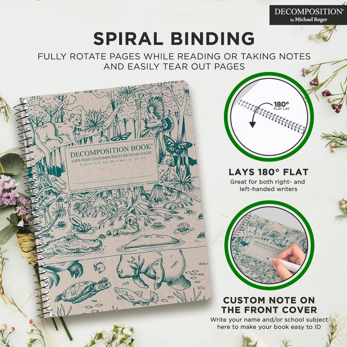 Decomposition 3-Pack Coastal Harmony College Ruled Spiral Notebook - 9.75 x 7.5 Journal, 160 Lined Pages - 100% Recycled Paper - Notebooks for School Supplies, Home & Office - Made in USA
