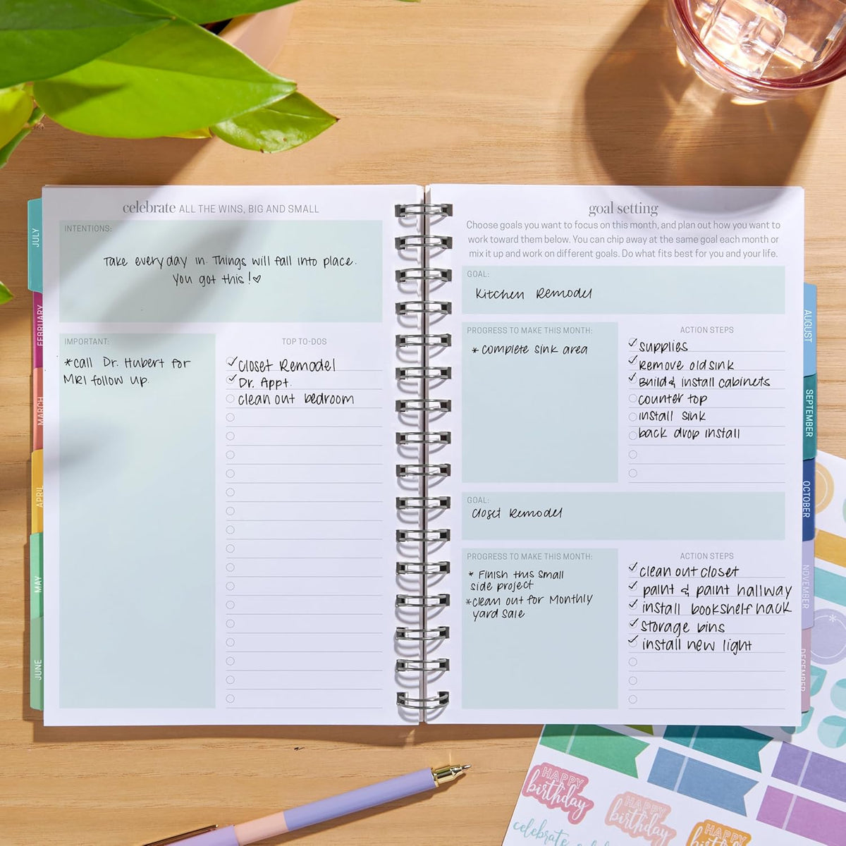 Inspired by Erin Condren A5 Undated Weekly & Daily Planner – 12-Month Spiral Agenda, Non-Dated Monthly Planner with Stickers, Petal Party Design (January 2025 - December 2025)