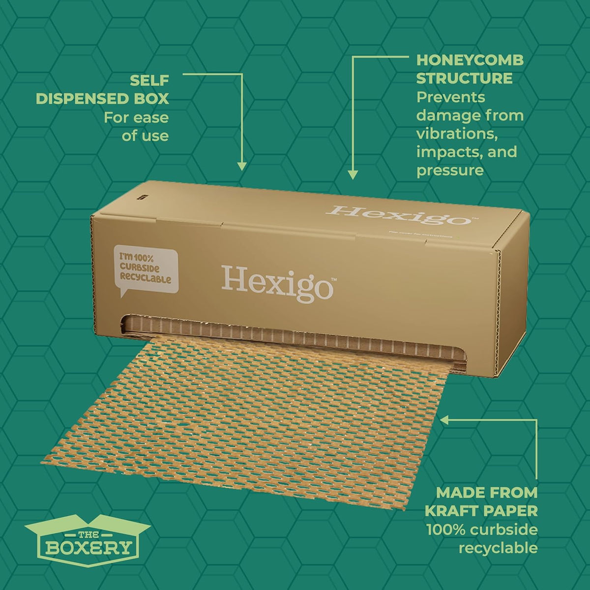 The Boxery Honeycomb Packing Paper 15”x3600” (300’) Self Dispensed Box, Cushioning Wrap, Box Filler, Void Filling, Shipping & Moving Supplies, Alternative to Plastic Bubble|Eco Friendly-Small Business